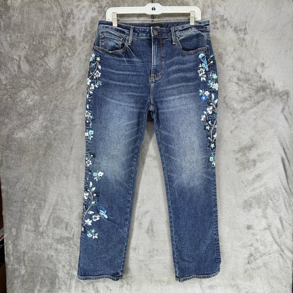 Driftwood Jeans Women 31 Audrey High Rise Blue Floral Embroidered EUC